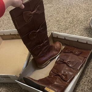 Anthropologie lucky penny Bowtied Beauty Boots Brown Size 9.5